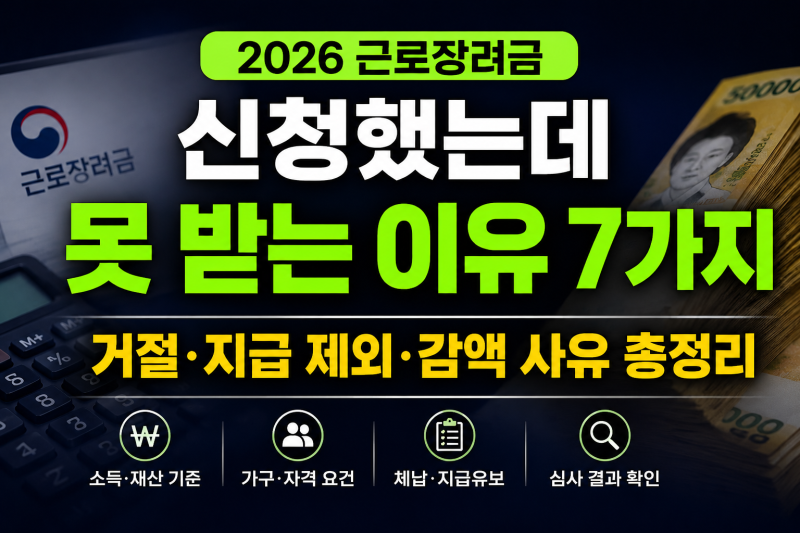 근로장려금 신청했는데 못 받는 이유 7가지 거절 지급 제외 감액 사유 총정리
