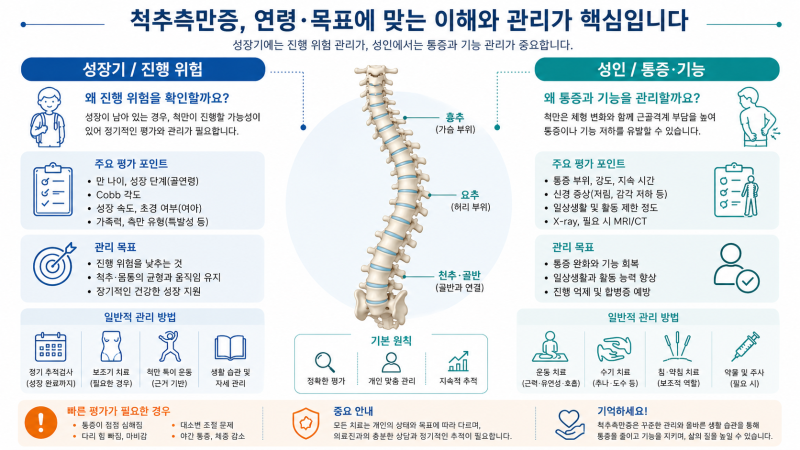 척추측만증, 운동으로 펴질까요? 성장기와 성인의 검사·통증·관리 기준