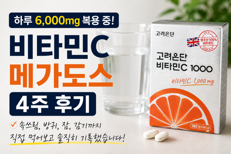 비타민C 메가도스 4주 후기 (하루 6,000mg-방구, 속 쓰림X, 불면X, 감기X, 활력?)