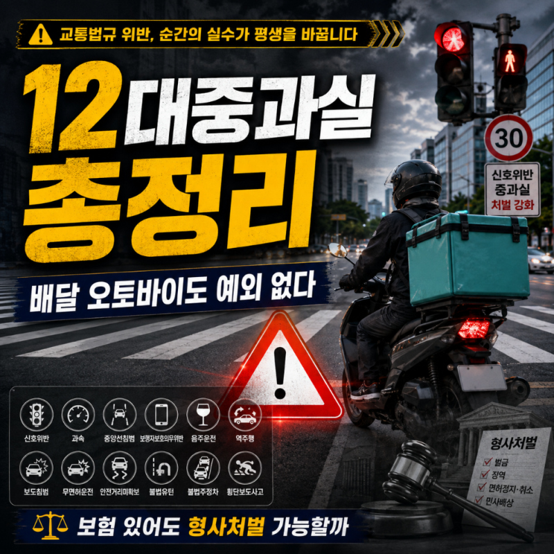 12대중과실 교통사고 종류 총정리 배달 오토바이도 보험 있어도 형사처벌될까