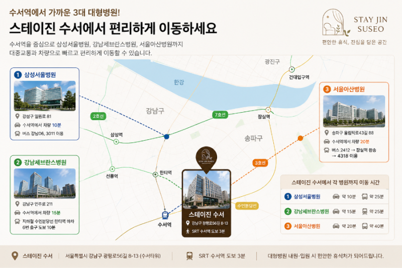 주말 SRT 수서역 도착, 삼성제일병원,강남세브란스병원,서울아산병원 셔틀이 없다면?