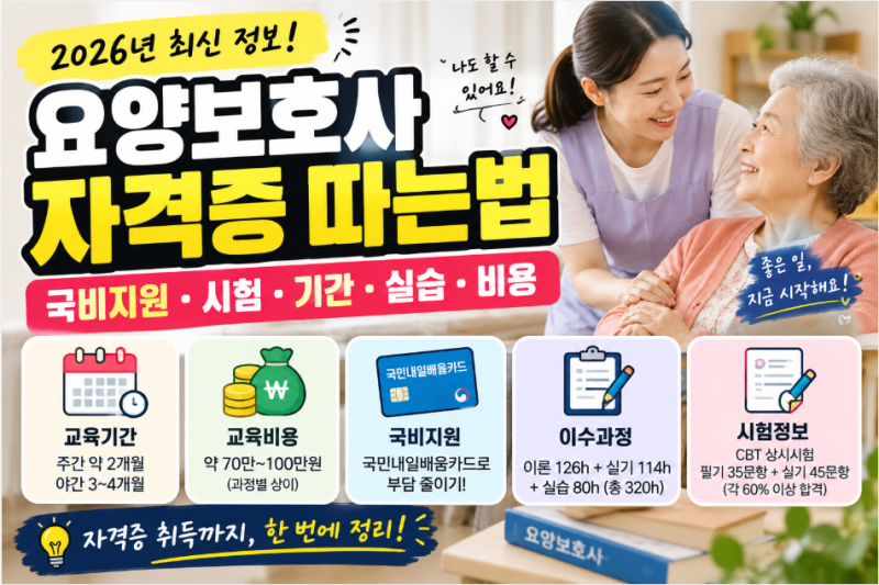 요양보호사 자격증 따는법｜국비지원 시험 기간 실습 비용 총정리