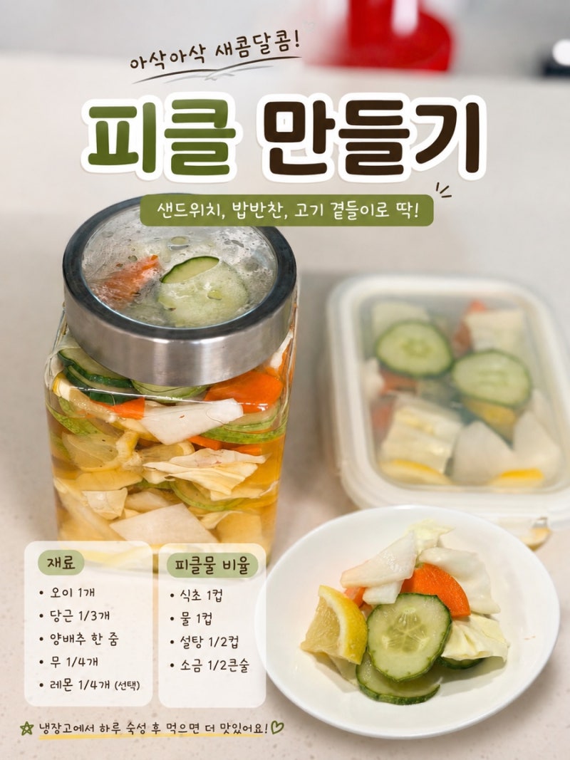 수제 피클 만들기 피클물 황금비율 오이 양배추 피클 레시피