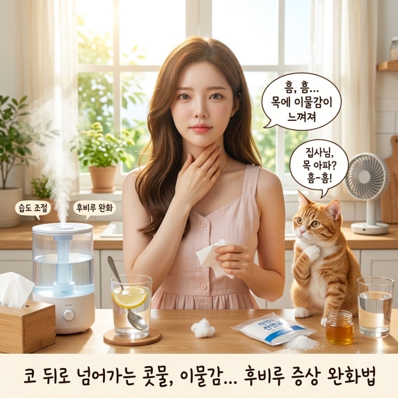 목 뒤로 콧물이 계속 넘어가는 듯한 불쾌감과 이물감, 후비루증상 완화법