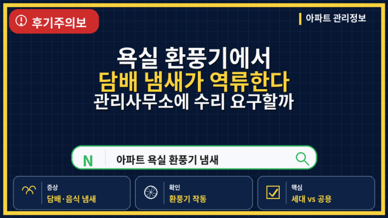 아파트 욕실 환풍기에서 담배 냄새가 역류한다 관리사무소에 수리 요구할 수 있을까