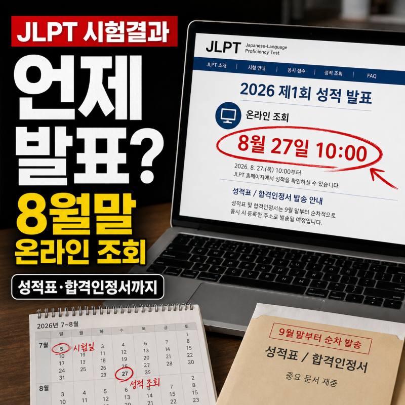 [JLPT 시험결과] 2026 제1회 언제 발표될까? 8월 말 온라인 조회부터 성적표·합격인정서 수령까....
