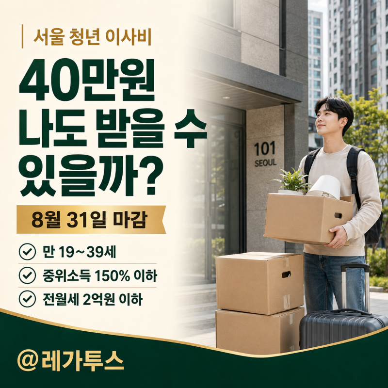 서울 청년 이사비 40만원 8월 31일 마감｜나도 받을 수 있나, 소득·전월세 2억 기준