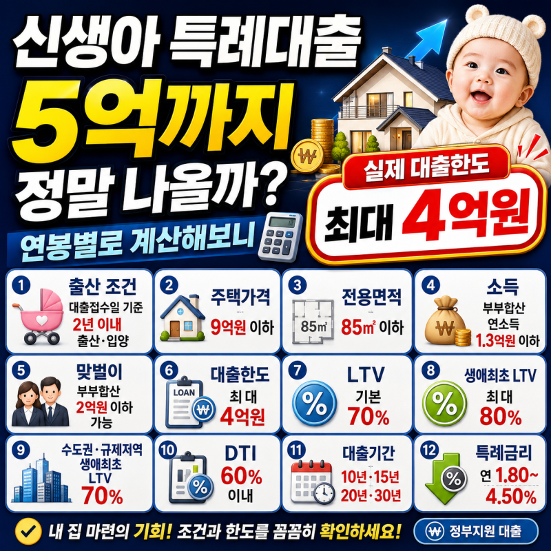 신생아 특례대출 5억까지 정말 나올까? 연봉별로 계산해보니