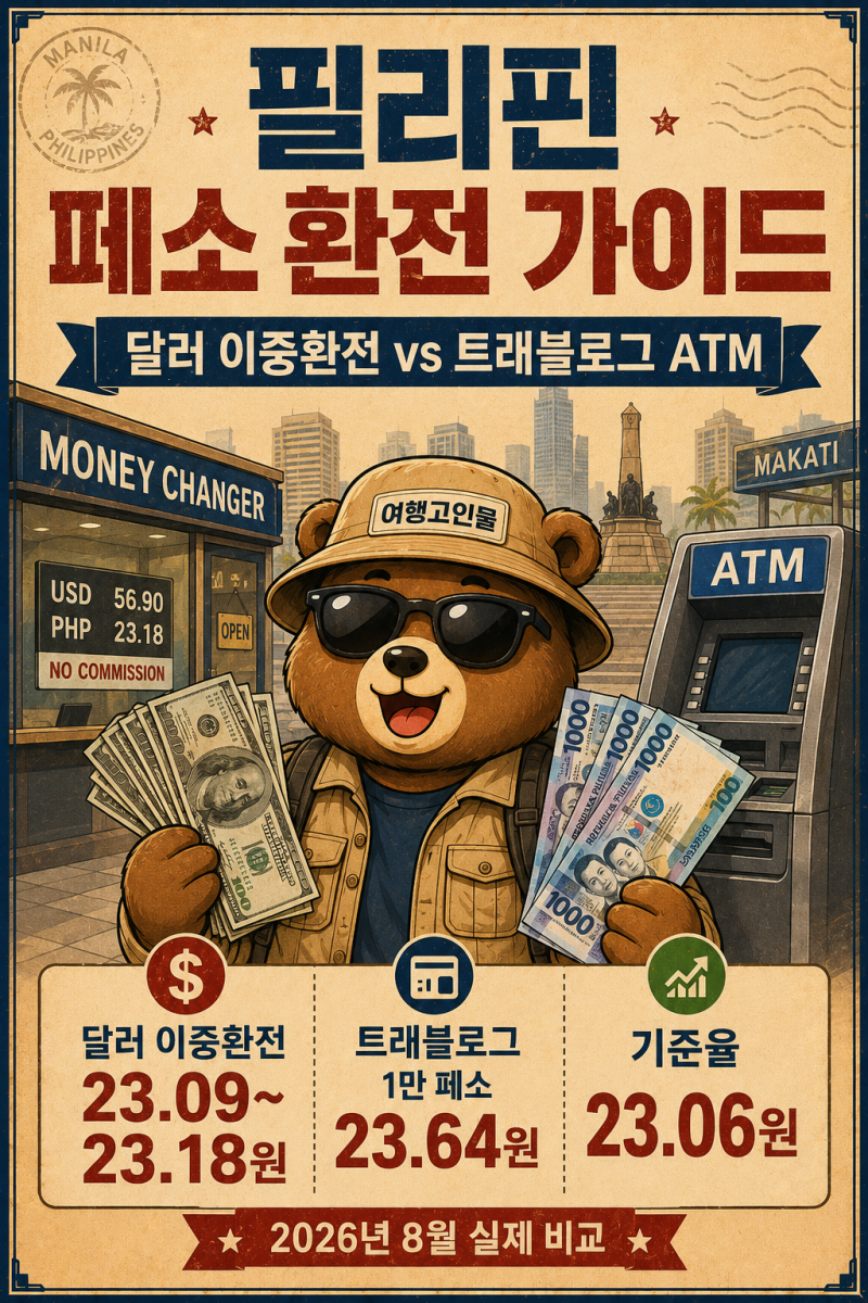 필리핀 페소 환전 가이드, 달러 이중환전 vs 트래블로그 ATM 실제 환율 비교