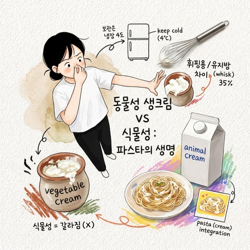 식물성이랑 바꿔 쓰면 파스타에서 갈라짐 동물성 생크림 고르는법과 보관법 휘핑 유지방 차....