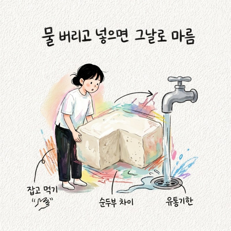 물 버리고 넣으면 그날로 마름 연두부 보관법 잡고 나서 먹는법 순두부 차이 유통기한