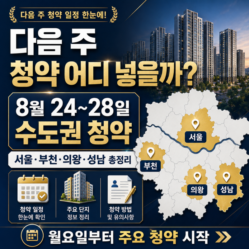 다음 주 청약 어디 넣을까? 8월24~28일 수도권 청약 일정｜서울·부천·의왕·성남 총정리