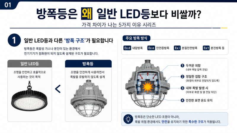 방폭등은 왜 일반 LED등보다 비쌀까? 방폭등과 일반 투광등의 차이점 5가지