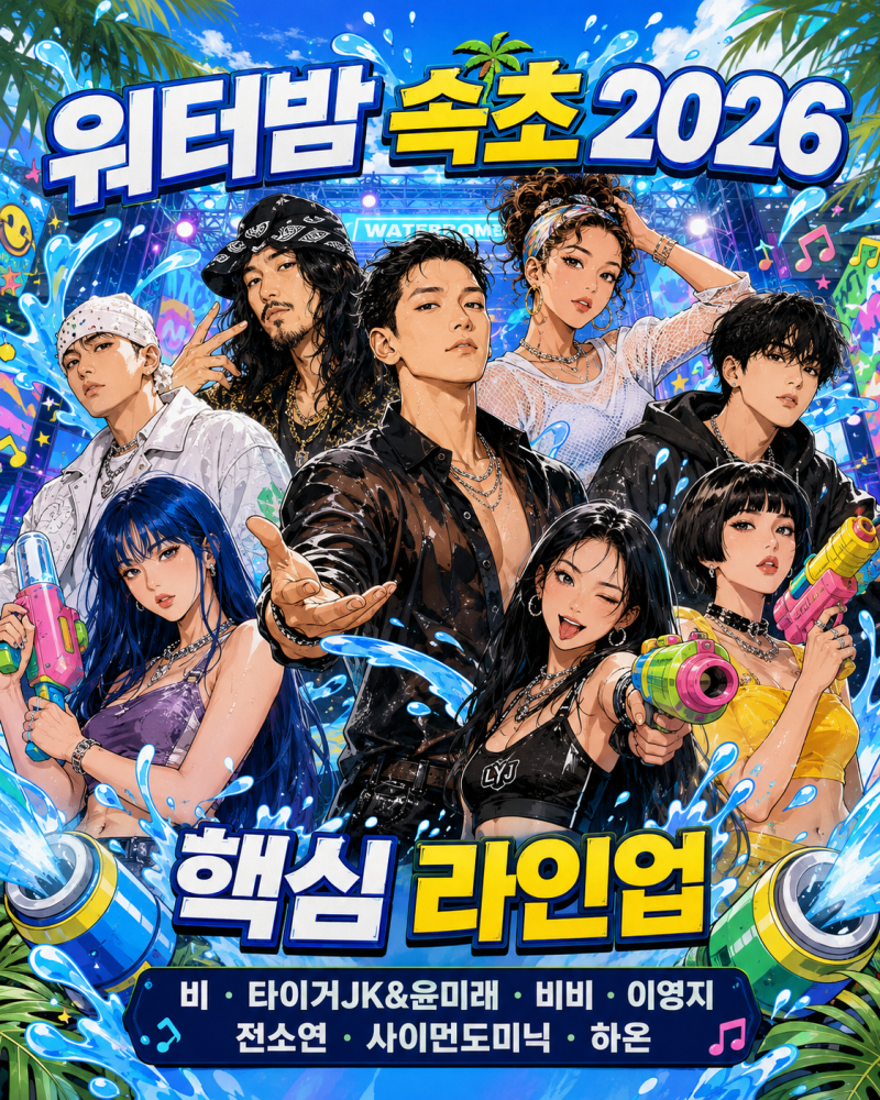 워터밤 속초 2026 라인업·타임테이블·준비물, 비부터 이영지 비비까지