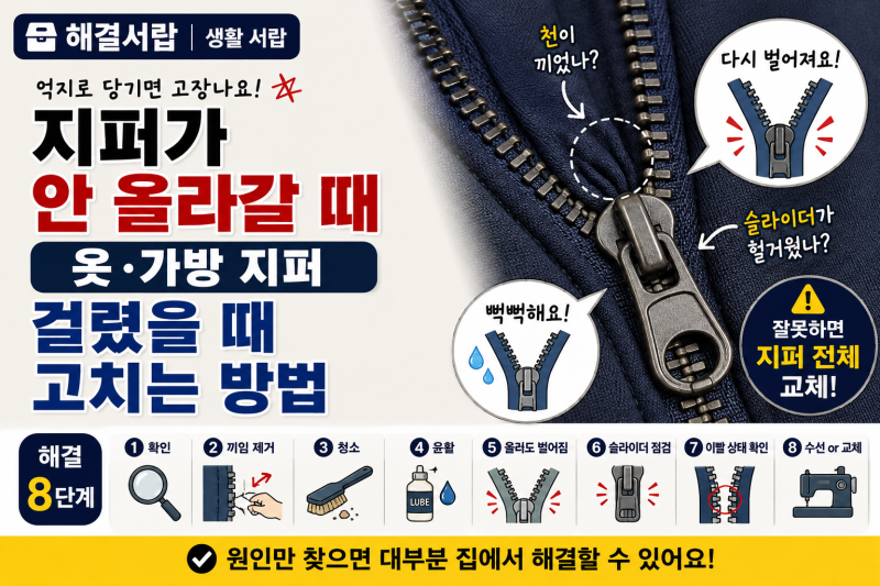 지퍼가 안 올라갈 때｜옷·가방 지퍼 걸렸을 때 고치는 방법」