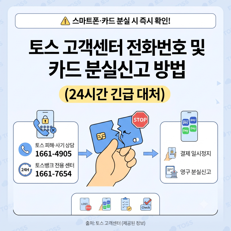 토스 고객센터 전화번호 및 카드 분실신고 방법 (24시간 긴급 대처)
