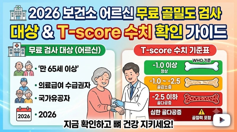 2026 보건소 골밀도 검사 비용 무료 대상과 골다공증 T-score 정상수치 확인법