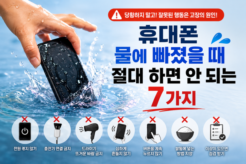 휴대폰 물에 빠졌을 때 절대 하면 안 되는 행동 7가지｜휴가철~침수폰 대처법