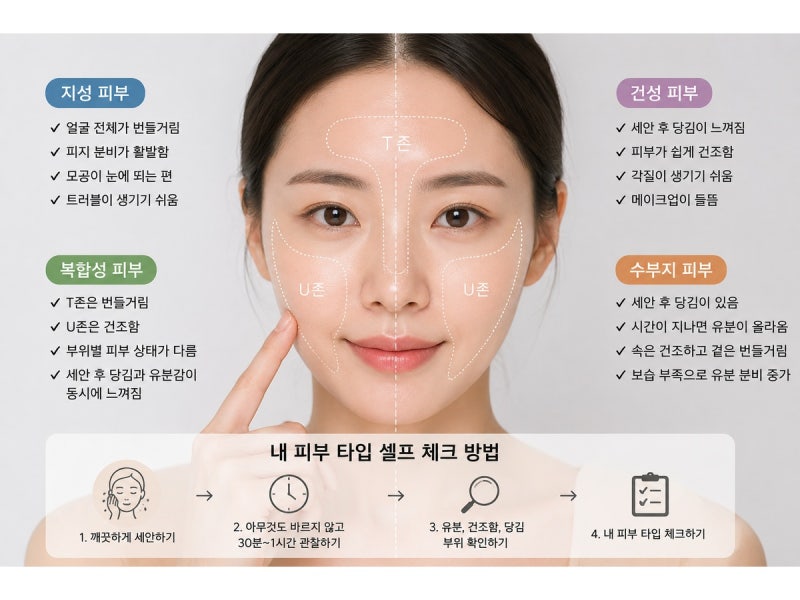 세안 후 당기는데 오후엔 번들? 지성·건성·복합성 피부 타입 구분법