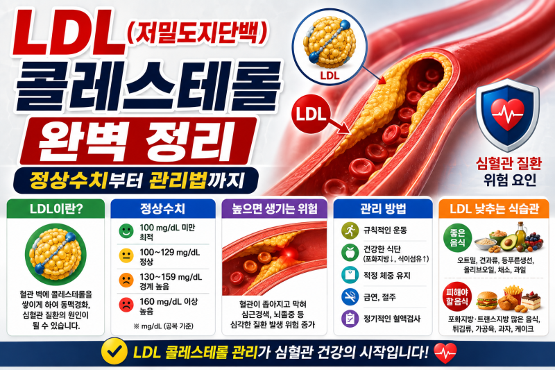 LDL(저밀도지단백) 콜레스테롤 완벽 정리 – 정상수치부터 관리법까지