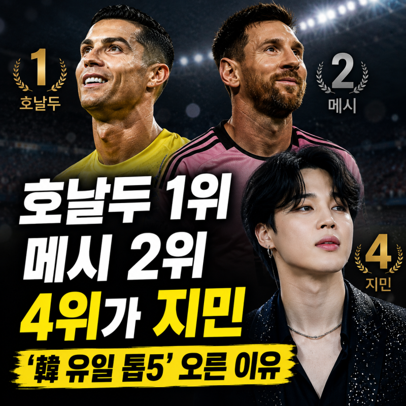 호날두 1위·메시 2위, 그런데 4위가 방탄소년단(BTS) 지민…‘韓 유일 톱5’ 오른 이유
