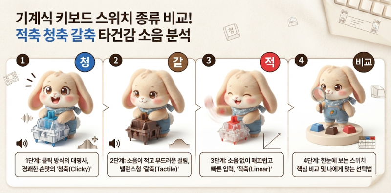 기계식 키보드 스위치 종류 비교! 적축 청축 갈축 타건감 소음 분석