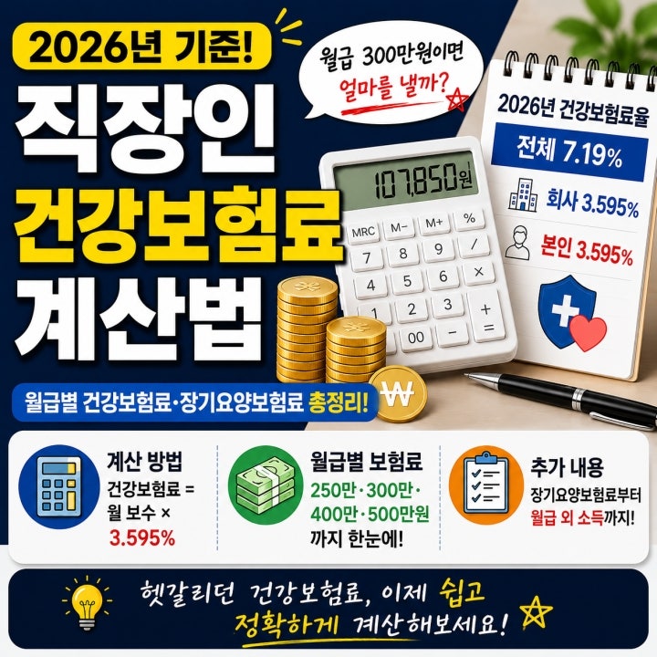 2026년 직장인 건강보험료 계산법｜월급 300만원이면 실제로 얼마 낼까?