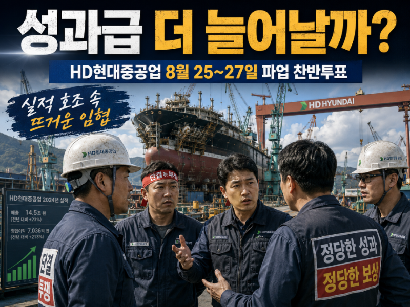 HD현대중공업 성과급 더 늘어날까? 25일 파업투표 앞두고 영업이익 30% 요구까지