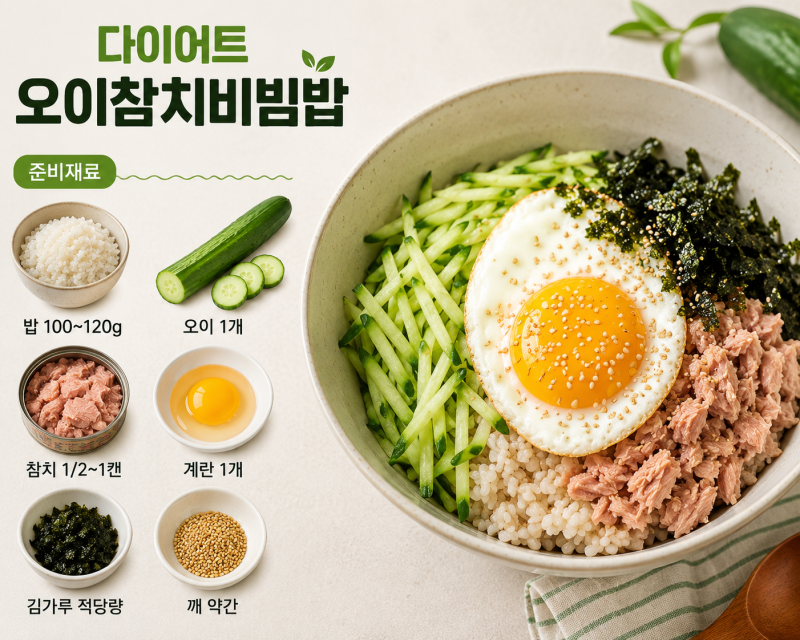 다이어트 오이참치비빔밥 레시피, 오이 1개 넣어 푸짐한 한 끼