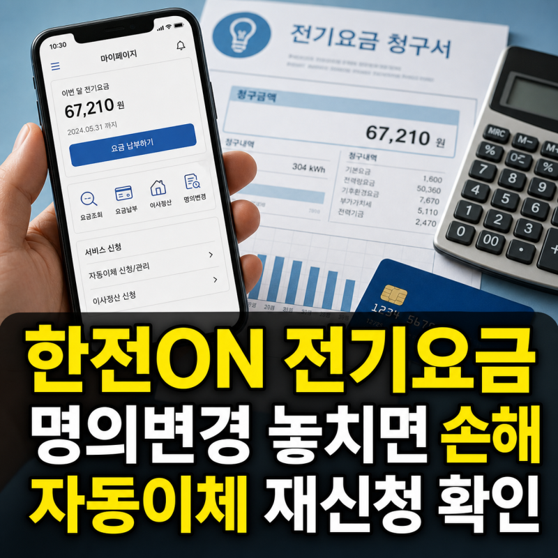 한전ON 전기요금 명의변경 방법과 자동이체 재신청