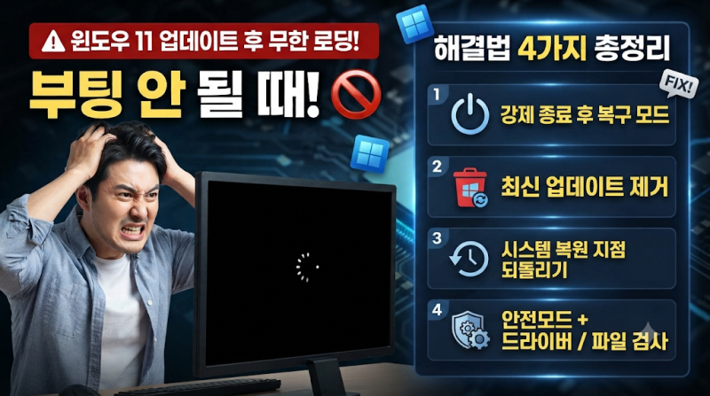 윈도우 11 업데이트 후 무한 로딩 부팅 안 될 때 해결법 4가지 총정리
