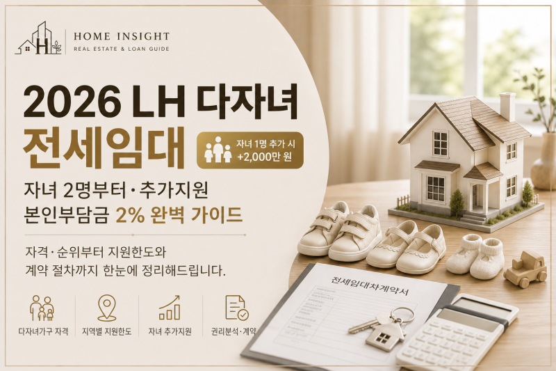 LH 다자녀 전세임대 총정리(2026 기준)｜자녀 2명부터 지원한도 · 본인부담금 · 추가지원까지