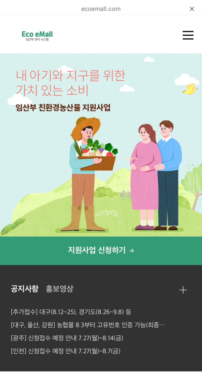 [임산부 친환경농산물 꾸러미] 에코이몰 신청방법부터 선정 후기까지
