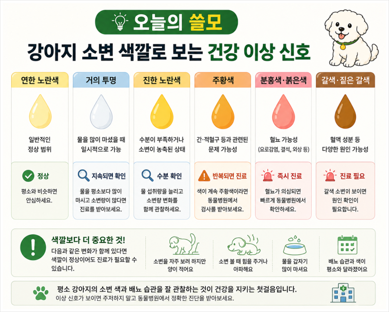 강아지 소변 색깔로 보는 건강 이상 신호