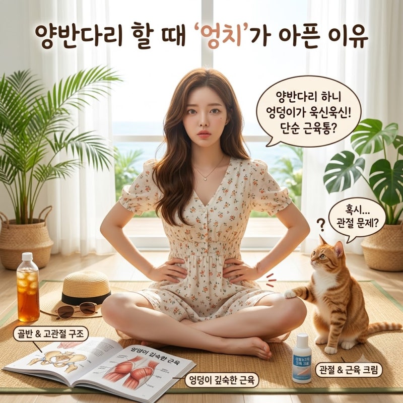 양반다리 할 때 엉덩이 깊은 곳이 뻐근하고 아픈 고관절 통증 원인