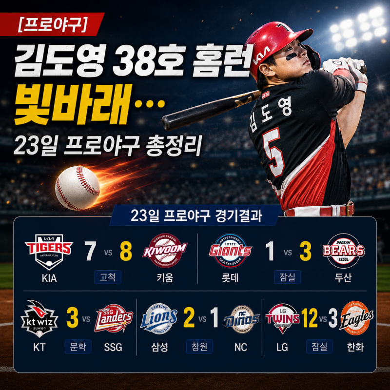 [프로야구] 김도영 38호 홈런 빛바래...23일 프로야구 총정리