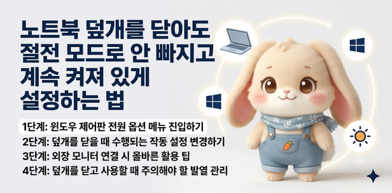 노트북 덮개를 닫아도 절전 모드로 안 빠지고 계속 켜져 있게 설정하는 법