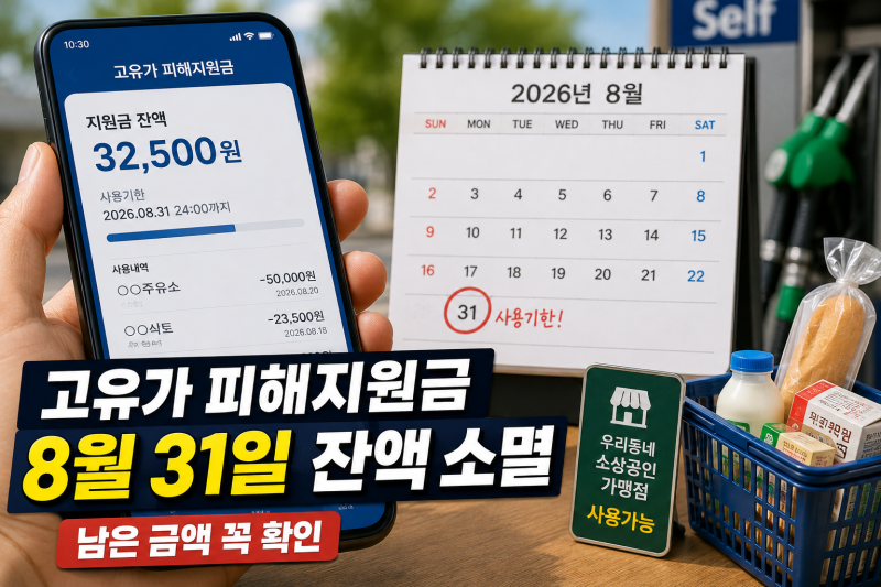 고유가 피해지원금 사용기한 8월 31일까지 남은 잔액 소멸 전 사용처 확인
