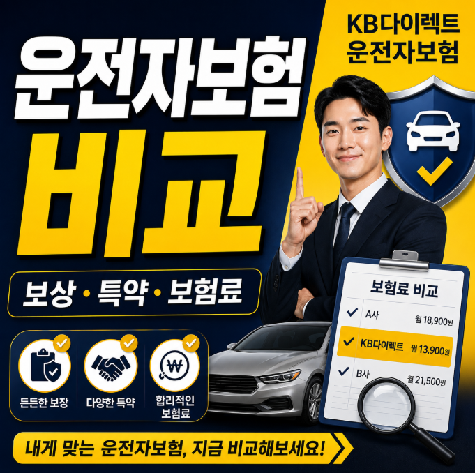 KB다이렉트 운전자보험, 운전자보험료·보상 특약·티맵 할인 비교