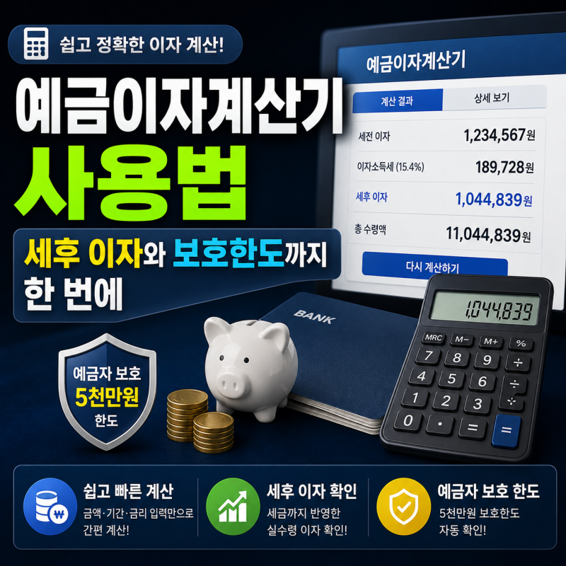 예금이자계산기 사용법｜세후 이자와 보호한도까지 한 번에