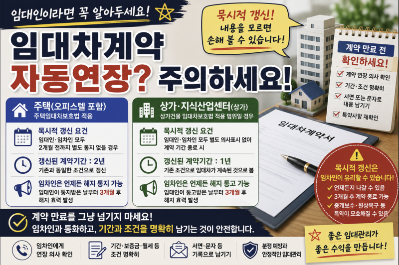 부동산 임대차계약 그냥 자동연장하면 될까? 임대인이 묵시적 갱신을 주의해야 하는 이유