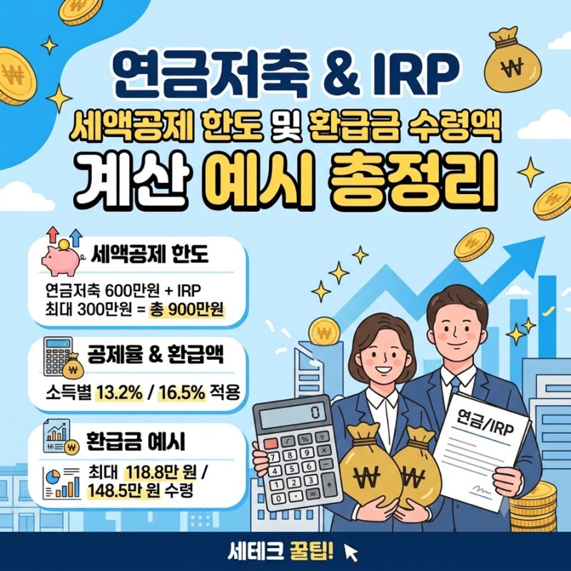 연금저축 세액공제 한도 및 IRP 조합 환급금 수령액 계산 예시 총정리(2026년 최신 기준)