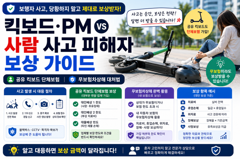 킥보드·PM vs 사람 사고 피해자 보상 가이드 (공유 킥보드 단체보험 & 무보험차상해 대처법)