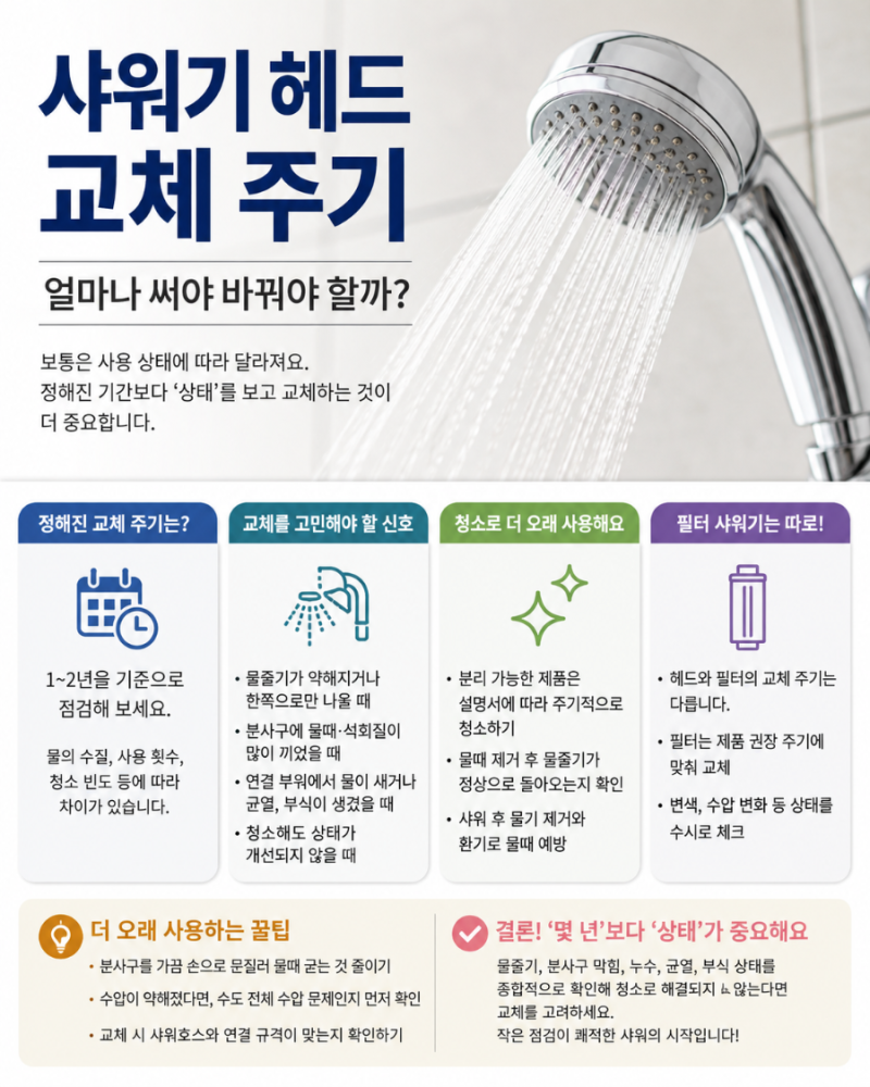샤워기 헤드 교체 주기 (몇 년 쓰면 바꿔야 할까? 놓치기 쉬운 교체 신호)