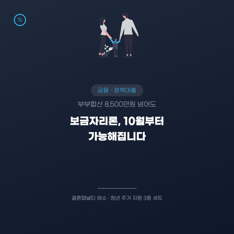 보금자리론 결혼페널티, 10월부터 부부합산 8500만원 넘어도 대출됩니다