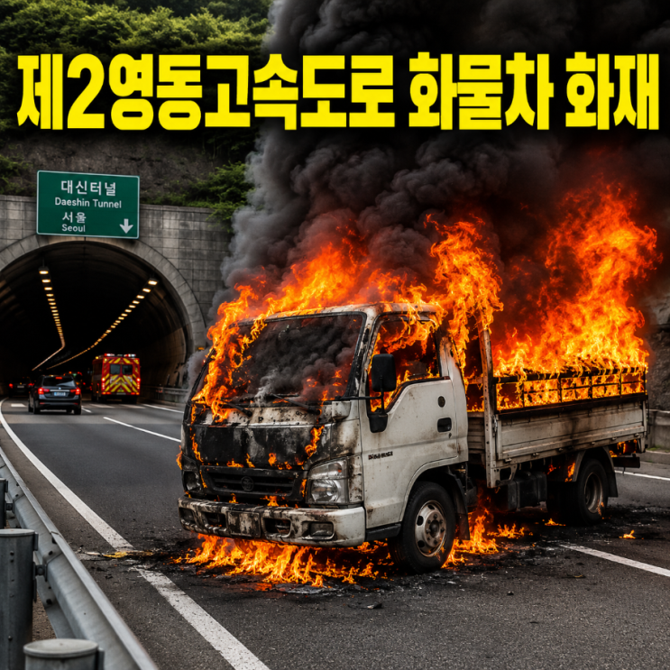 제2영동고속도로 화물차 <b>화재</b>, <b>여주</b> 대신터널 인근 4km 정체