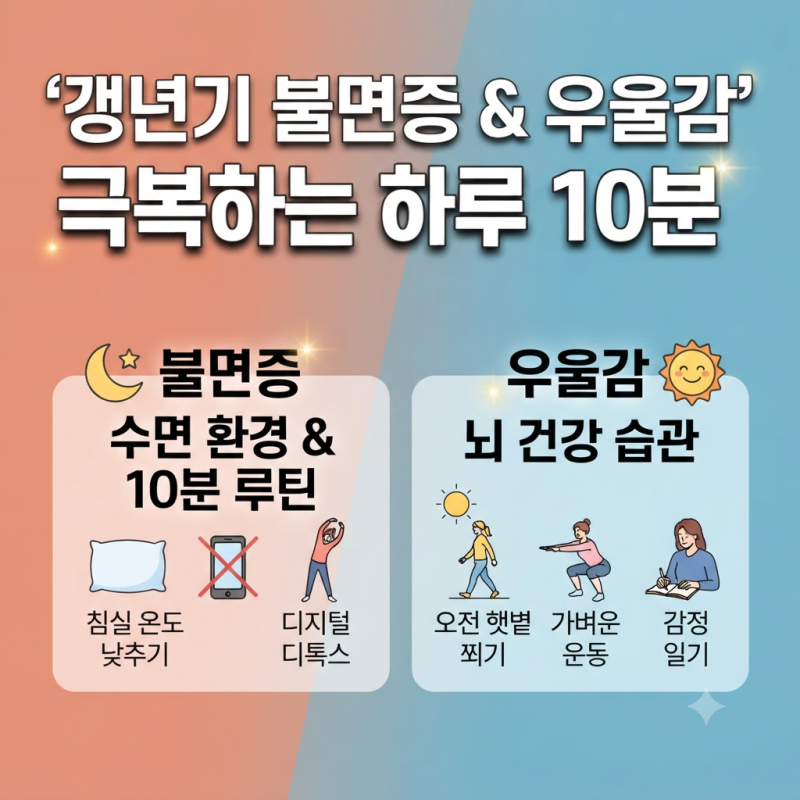 40대 갱년기 불면증 및 우울감 극복하는 하루 10분 생활 습관 총정리