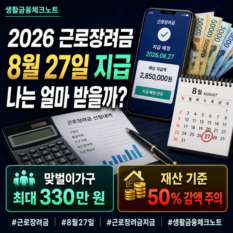 2026 근로장려금 8월27일 지급, 나는 얼마 받을까? 심사결과·입금 확인방법 총정리