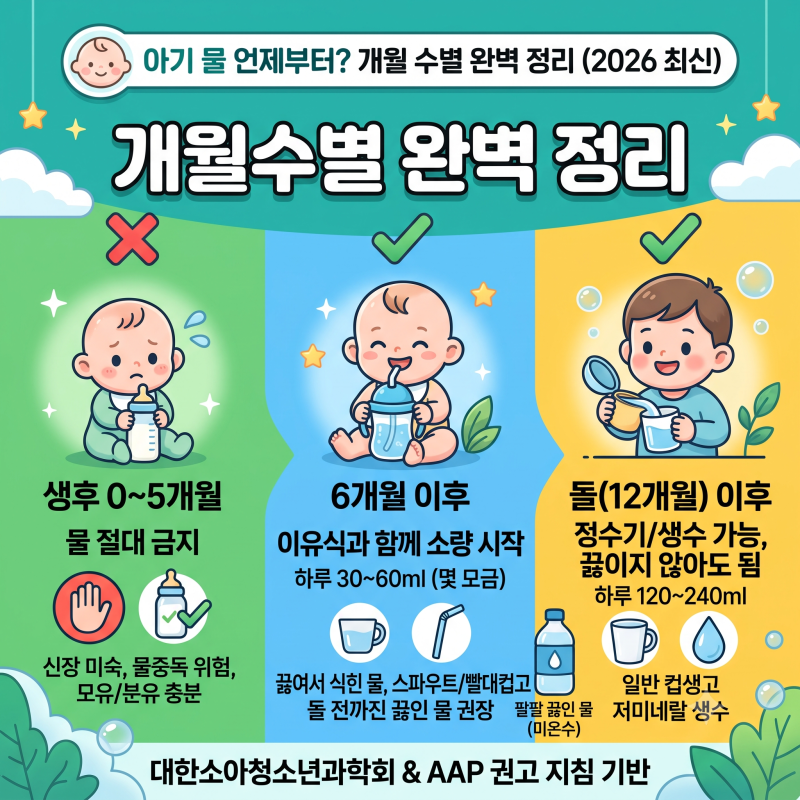 아기 물 언제부터 시작할까 개월수별 물섭취량