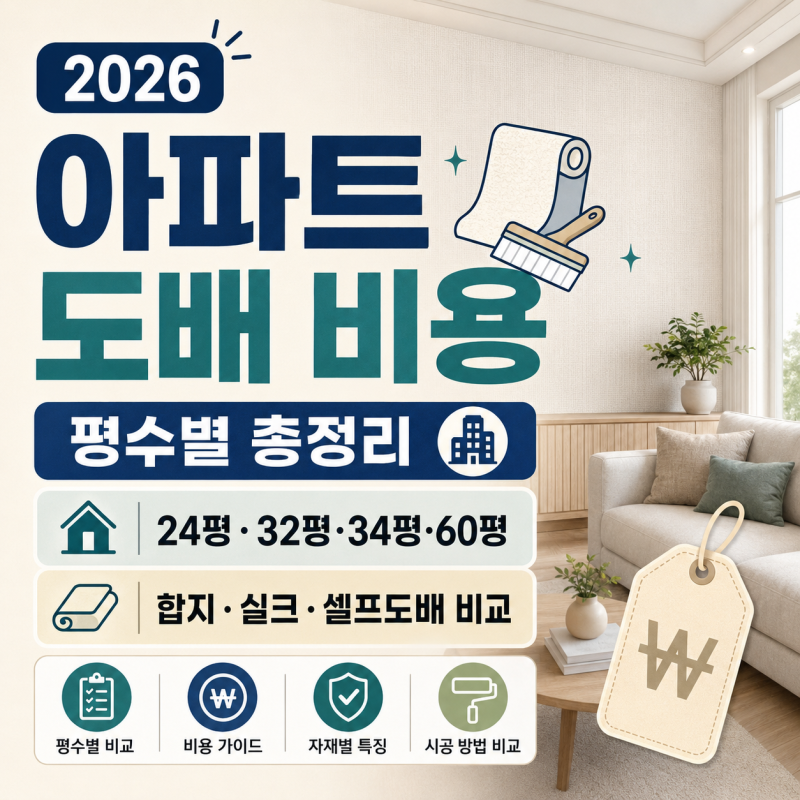 아파트 도배 비용 평수별 얼마?｜2026년 24평·32평·34평·60평 합지·실크·셀프도배 비교